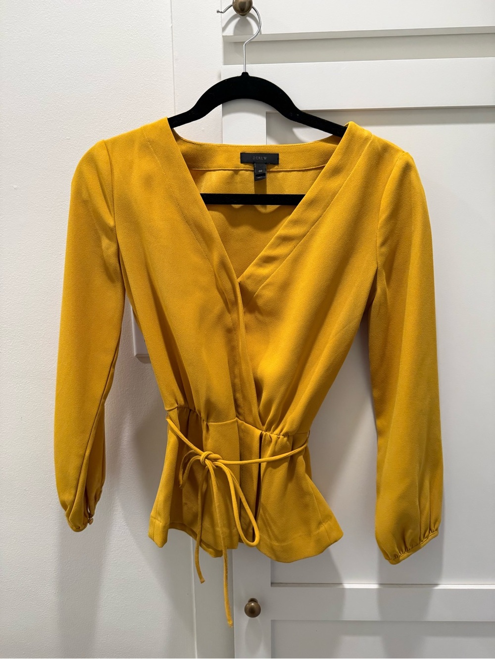 J. Crew Mustard Yellow V-neck Blouse with Tie Waist